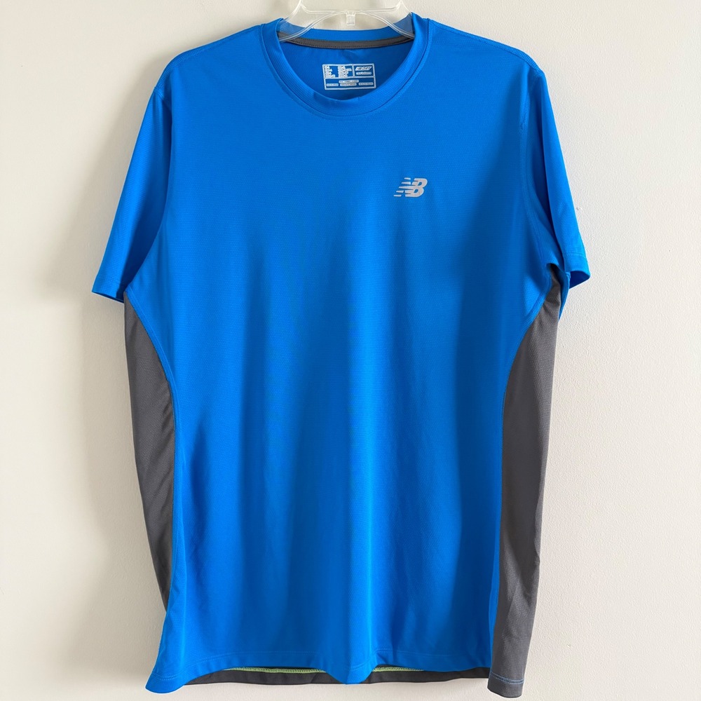 New Balance NB  Large Dry Mens Blue Gray Colorblock Athletic Shirt MFT4360X